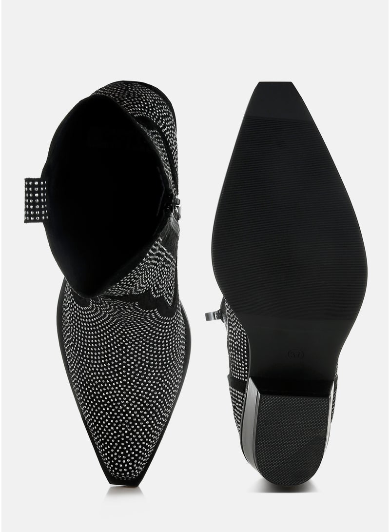 London Rag Rhinestones Embellished Cowboy Boots in Black - Image 5