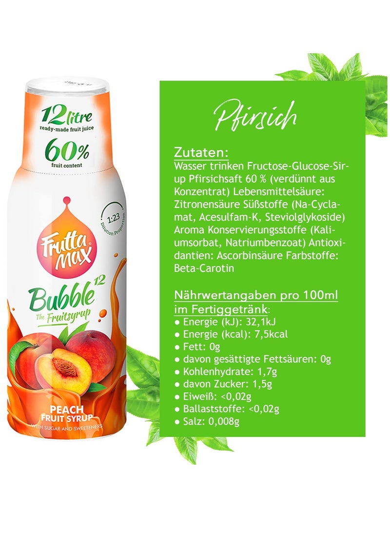 Fruttamax - FruttaMax - Fruit Syrup Concentrate | Less Sugar | with 60% Fruit Content | Suitable for soda Machine 500ml (Peach) - Image 1