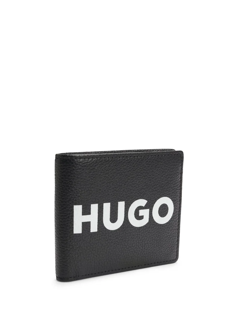 هوجو Grained-leather wallet with contrast logo