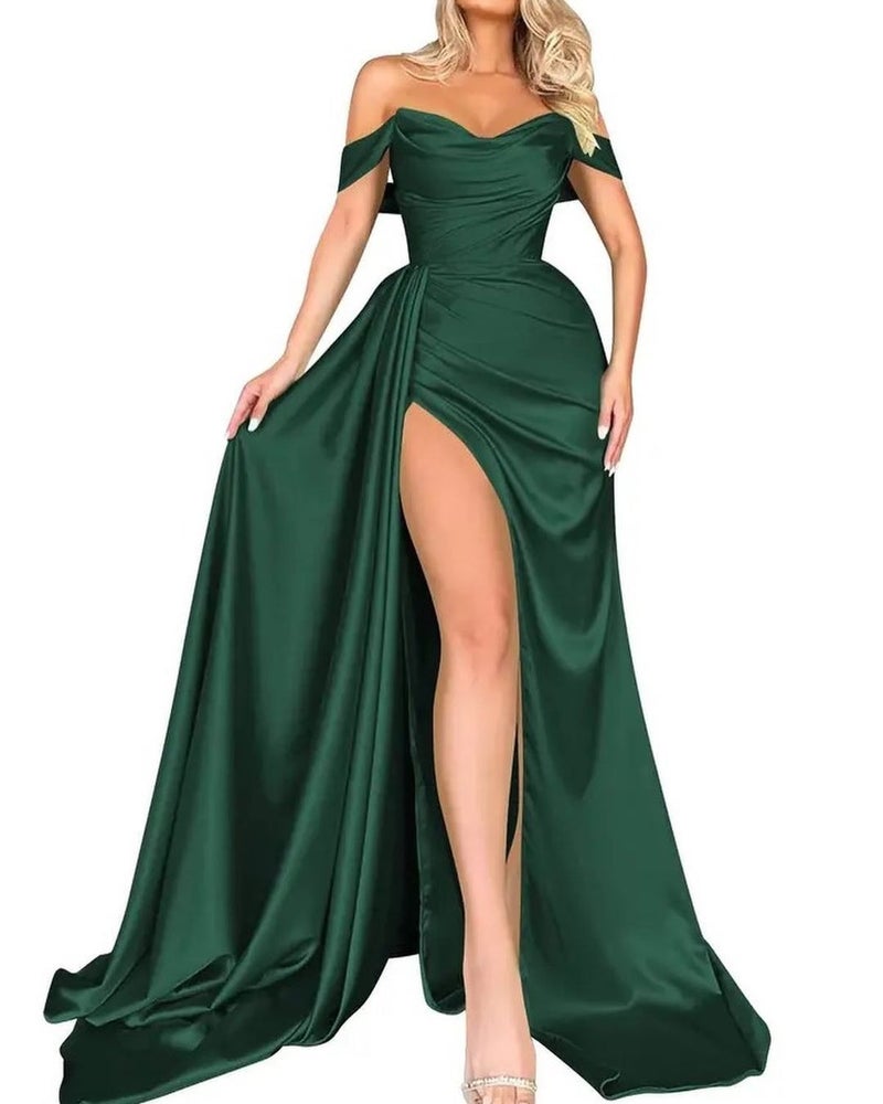 2025 Direct Sales Export Banquet High Slit Host One-Shoulder Slim Party Evening Dress - Image 1