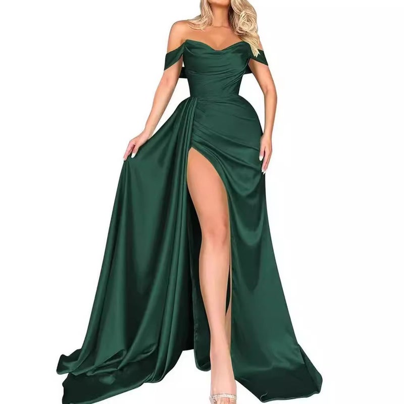 2025 Direct Sales Export Banquet High Slit Host One-Shoulder Slim Party Evening Dress - Image 4