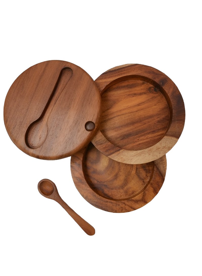 كذا هوم كاسا هوم علبة بهارات خشب سرسوع بصناعة يدوية غطاء دوّار مع فتحة ملعقة حافظ متبلات ريفي مصر - Image 3