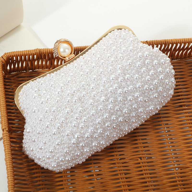 pearl beaded embroidered evening bag portable womens bag evening bag banquet bag womens clutch beaded bagWhite (including pearl chain) White (including pearl chain)