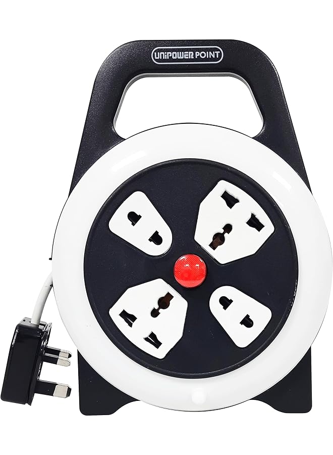 Unipower بكرة تمديد كهربائية برباعية من يوني باور مع مفتاح وكابل كاسيت، بطول 5 متر