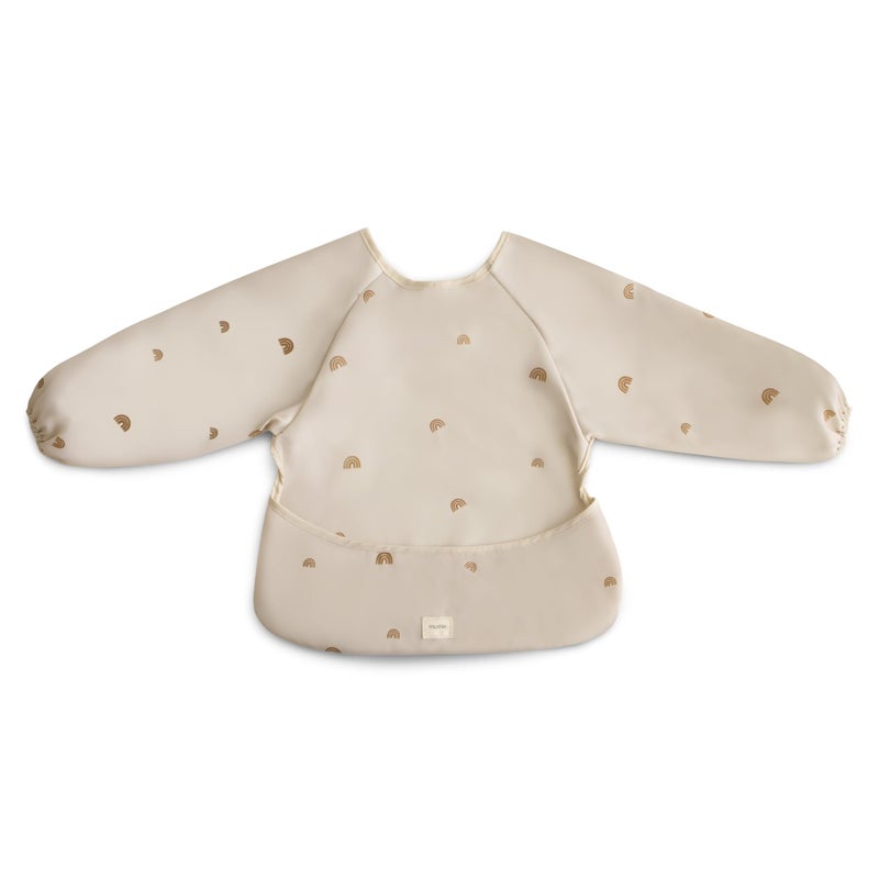 mushie Long Sleeve Baby Bib | Water Resistant Adjustable Fit for Ages 6-24 Months (Rainbows) - Image 1