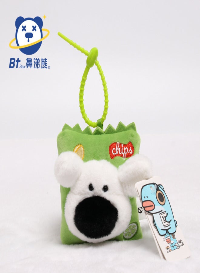 Slug Bear Genuine Big Nose Dog Slippers Plush Pendant Creative Dog Plush Doll French Fries School Bag Pendant(Big Nose Dog Potato Chips Pendant-Green, About 12cm genuine license) - Image 1
