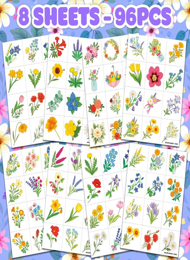 91TATTOOS 96 PCS Small Wildflower Pre-Cut Temporary Tattoos for Kids - Image 3