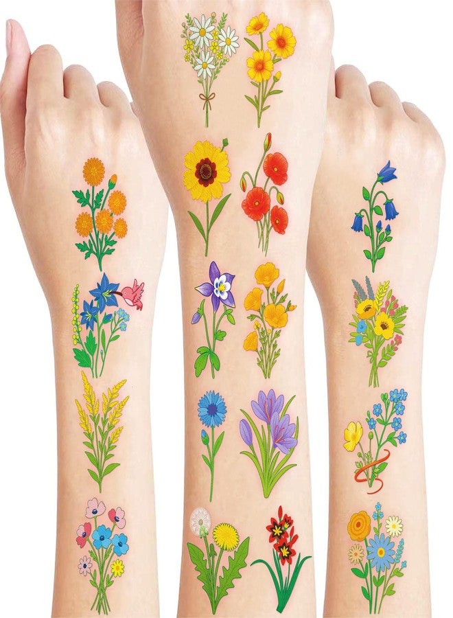 91TATTOOS 96 PCS Small Wildflower Pre-Cut Temporary Tattoos for Kids - Image 1