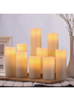 Hausware Hausware Flameless Candles Battery Operated Candles H 4" 5" 6" 7" 8" 9" Real Wax Pillar Flickering Led Candle With 10-Key Remote And Timer Control, Set Of 9 (Ivory Color)  - Image 4