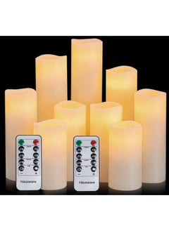 Hausware Hausware Flameless Candles Battery Operated Candles H 4" 5" 6" 7" 8" 9" Real Wax Pillar Flickering Led Candle With 10-Key Remote And Timer Control, Set Of 9 (Ivory Color)  - Image 1