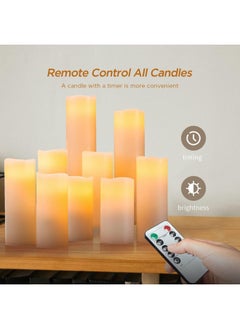 Hausware Hausware Flameless Candles Battery Operated Candles H 4" 5" 6" 7" 8" 9" Real Wax Pillar Flickering Led Candle With 10-Key Remote And Timer Control, Set Of 9 (Ivory Color)  - Image 3