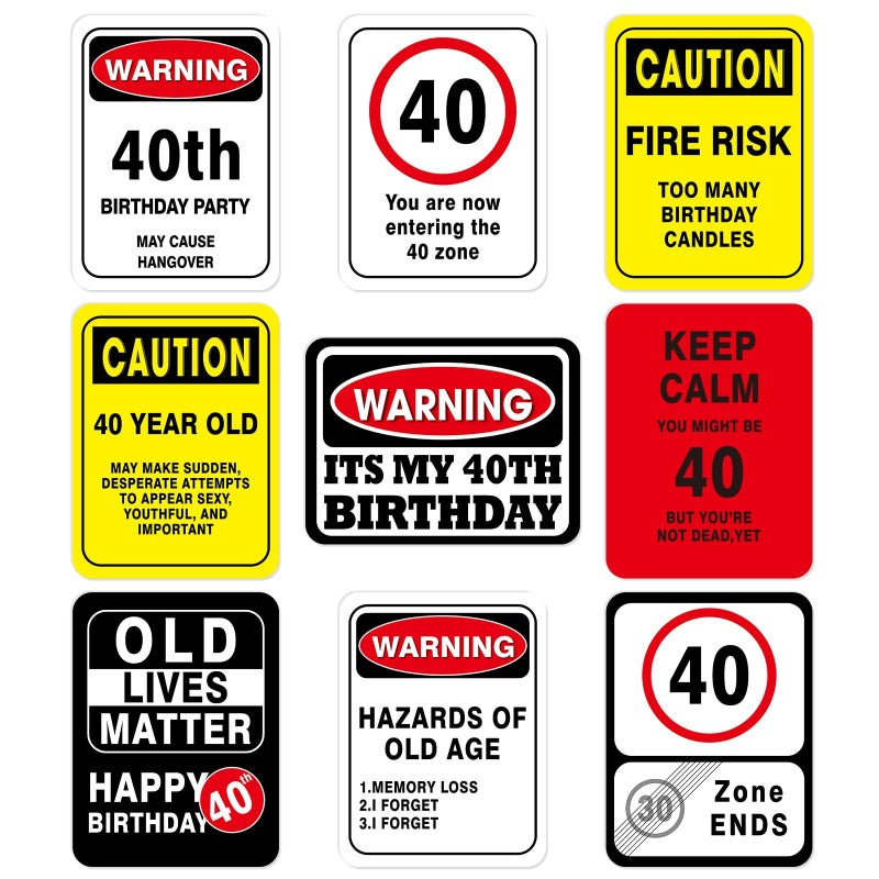 WERNNSAI 40th Birthday Decorations - 9 PCS 40 Year Old Birthday Decorations Signs for Men Women Yellow Funny Picture Props 40s Door Windows Wall Decor Signs Happy Bday Party Garden Banner - Image 1