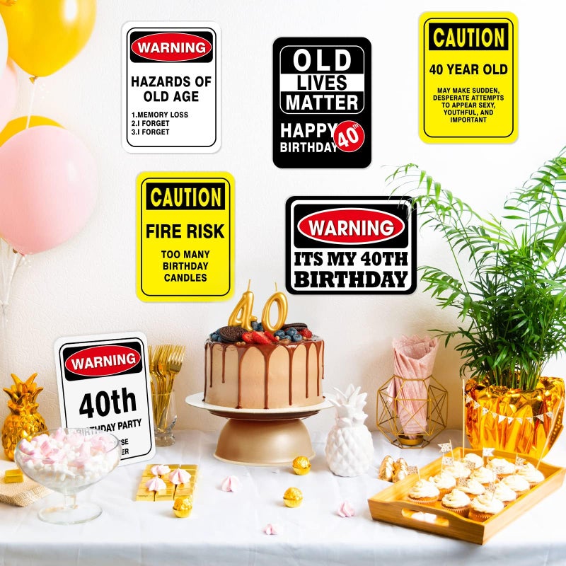 WERNNSAI 40th Birthday Decorations - 9 PCS 40 Year Old Birthday Decorations Signs for Men Women Yellow Funny Picture Props 40s Door Windows Wall Decor Signs Happy Bday Party Garden Banner - Image 3