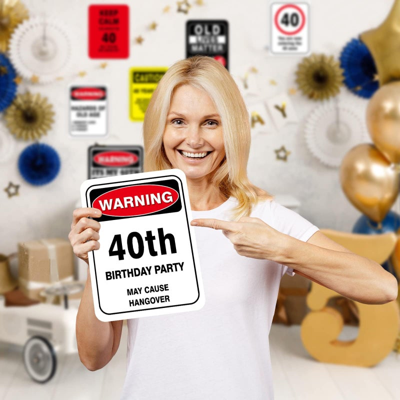 WERNNSAI 40th Birthday Decorations - 9 PCS 40 Year Old Birthday Decorations Signs for Men Women Yellow Funny Picture Props 40s Door Windows Wall Decor Signs Happy Bday Party Garden Banner - Image 5