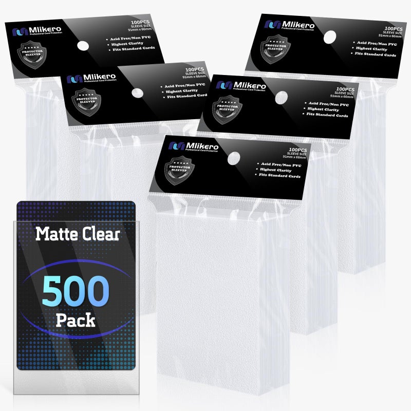 Mlikero 500 Count Card Sleeves â€“ Matte Clear Trading Card Sleeves, Polypropylene (PP), Fit for MTG, TCG, Baseball, Football, and Game Cards (Matte Clear) - Image 1