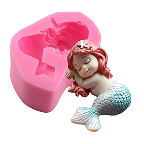 OBTANIM Silicone Mermaid Fondant Mold Cute 3D Sleeping Baby Girl Mould Cake Topper DIY Decoration Baking Tool for Sugarcraft Chocolate Candle Soap Making and Crafting