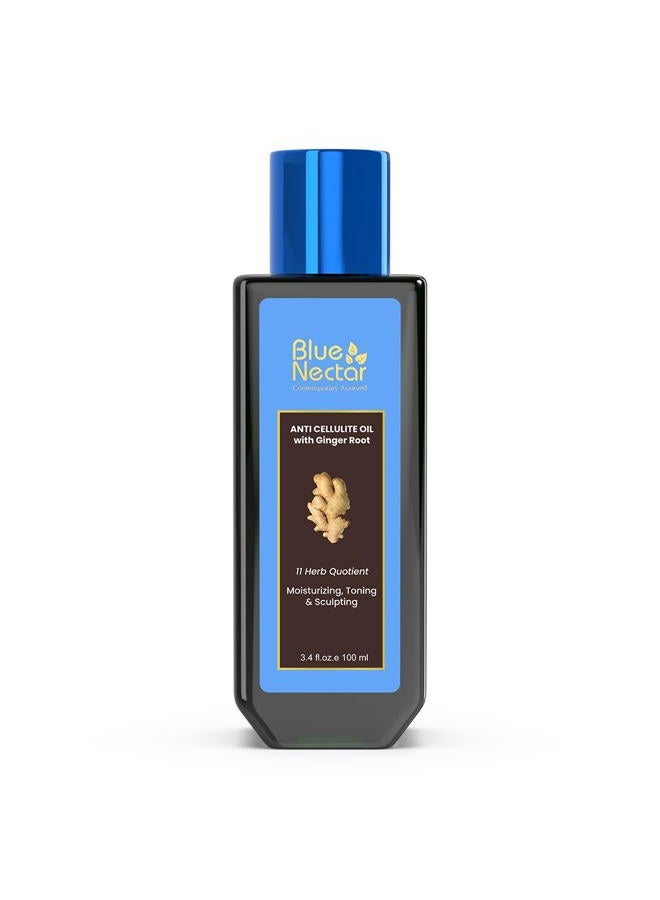 Blue Nectar زيت الزنجبيل المضاد للسيلوليت لتدليك الجسم لشد البشرة، وتنسيقها وترطيبها | زيت تدليك الزنجبيل الأصيل مع فيتامين ب و ج المستخلص من النباتات للنساء والرجال (11 عشبة، 100 مل) - Image 1