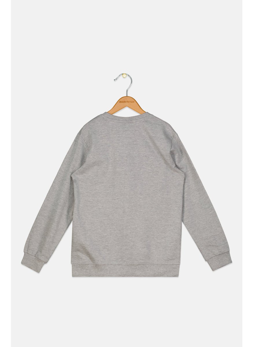 NAUTICA Kids Girl Crew Neck Long Sleeve Brand Logo Sweatshirt, Grey  - Image 2