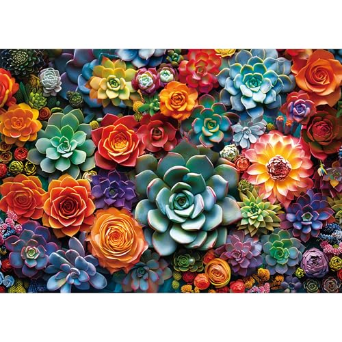Edsjegn 1000 Piece Puzzle for Adults Colourful Flowers Succulent Plants Puzzle for Adults Children Recycled Paper Jigsaw Puzzle 1000 Pieces Fun and Challenging Family Game Great Gift Idea 28 20 in - Image 1