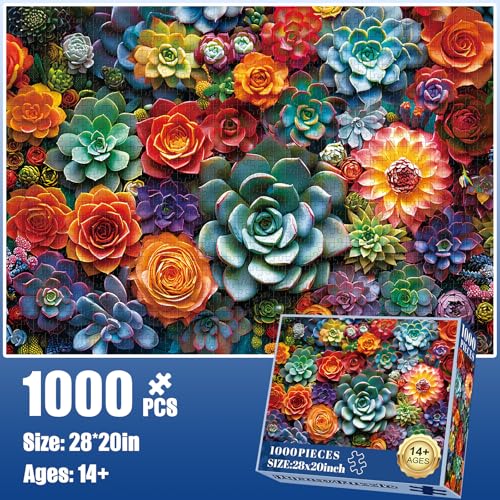 Edsjegn 1000 Piece Puzzle for Adults Colourful Flowers Succulent Plants Puzzle for Adults Children Recycled Paper Jigsaw Puzzle 1000 Pieces Fun and Challenging Family Game Great Gift Idea 28 20 in - Image 5