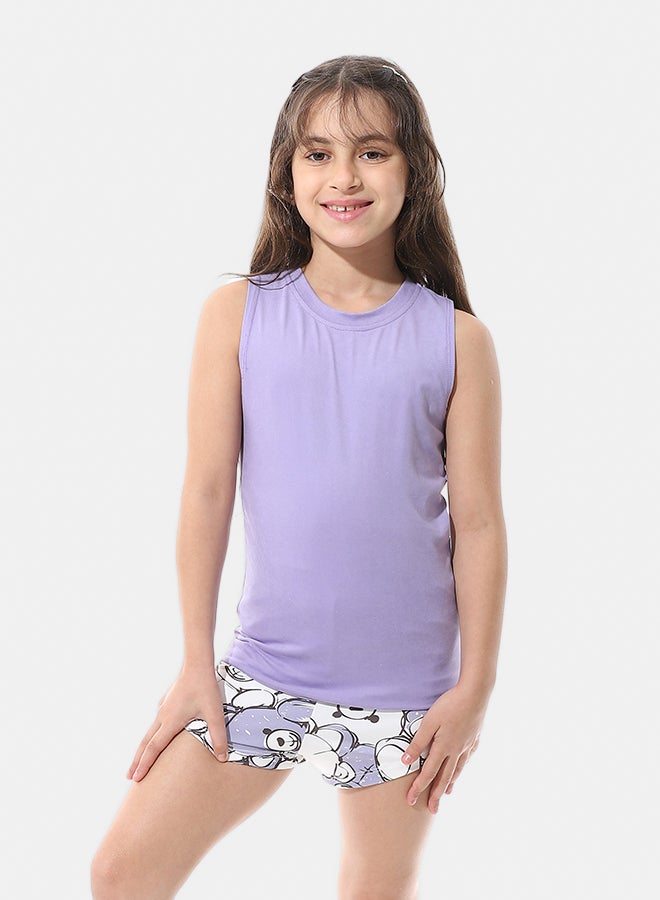 Andora Two Pieces Pijama Set Cut Sleeves and Short_Purple - Image 1