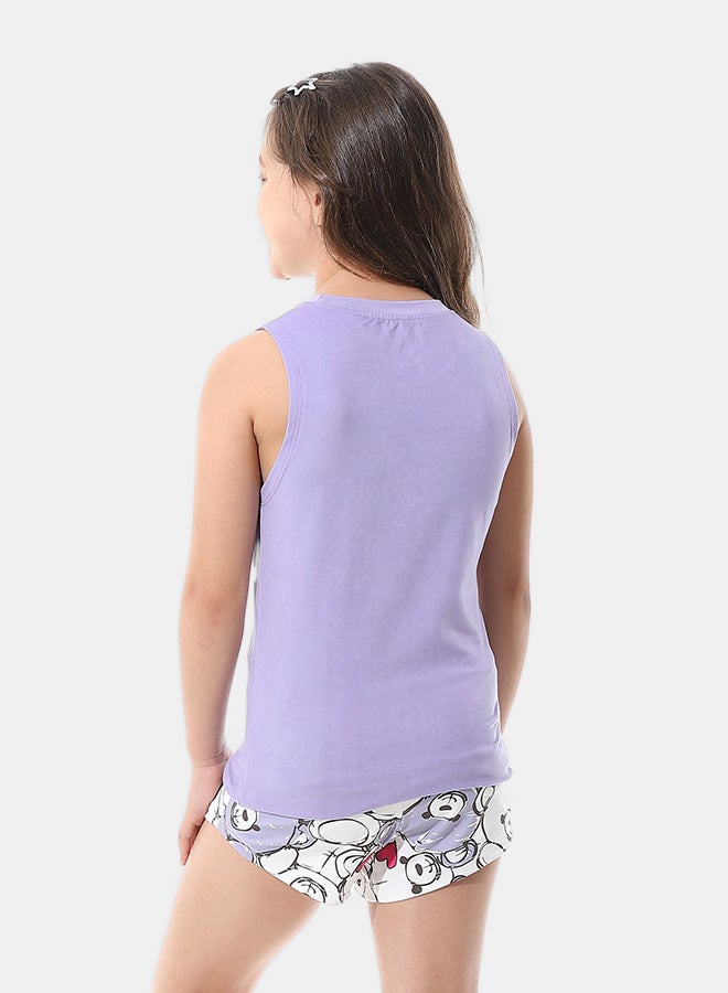 Andora Two Pieces Pijama Set Cut Sleeves and Short_Purple - Image 4