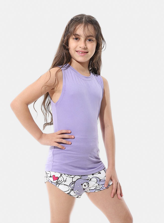 Andora Two Pieces Pijama Set Cut Sleeves and Short_Purple - Image 2