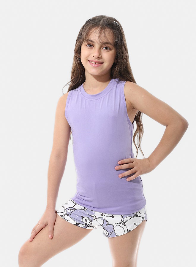 Andora Two Pieces Pijama Set Cut Sleeves and Short_Purple - Image 3