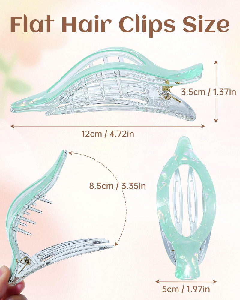 Mesovor 4 Pack French Flat Hair Clips, 4.72" Nonslip Large Duckbill Lay Flat Hair Claw Clips | Side Slide Volume Flat Hairclips for Lying Down, Yoga, Driving (Mermaid Colorful) - Image 2