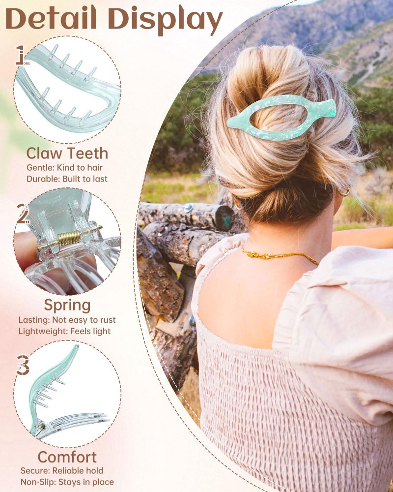 Mesovor 4 Pack French Flat Hair Clips, 4.72" Nonslip Large Duckbill Lay Flat Hair Claw Clips | Side Slide Volume Flat Hairclips for Lying Down, Yoga, Driving (Mermaid Colorful) - Image 4