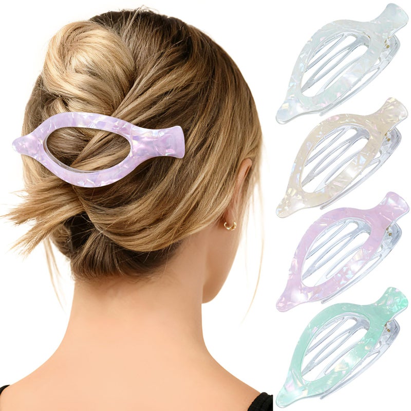 Mesovor 4 Pack French Flat Hair Clips, 4.72" Nonslip Large Duckbill Lay Flat Hair Claw Clips | Side Slide Volume Flat Hairclips for Lying Down, Yoga, Driving (Mermaid Colorful) - Image 1