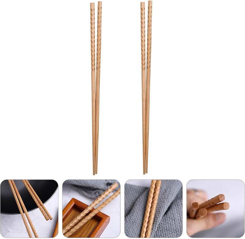 Lurrose Wooden Long Cooking Chopsticks 42cm, 2 Pairs Extended Hot Pot and Frying Noodle Sticks for Home and Restaurant Use - Image 5