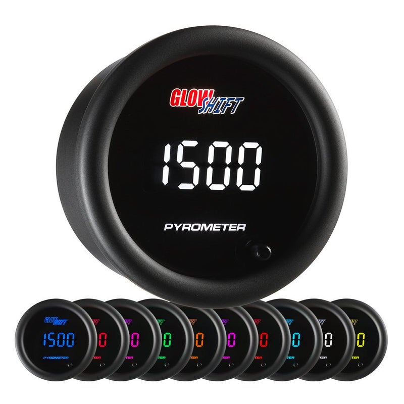 GlowShift 10 Color Digital 2200F Pyrometer Exhaust Gas Temp Gauge Kit  Includes 1827 NPT Type K EGT Probe  Wiring  MultiColor LED Display  Tinted Lens  for Car  Truck  2116 52mm