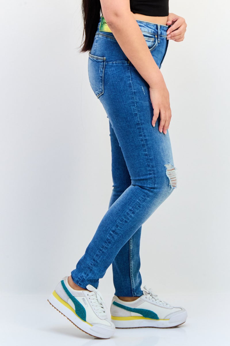 ONLY Women Skinny Fit High Waist Rip Stretchable Denim, Blue - Image 2