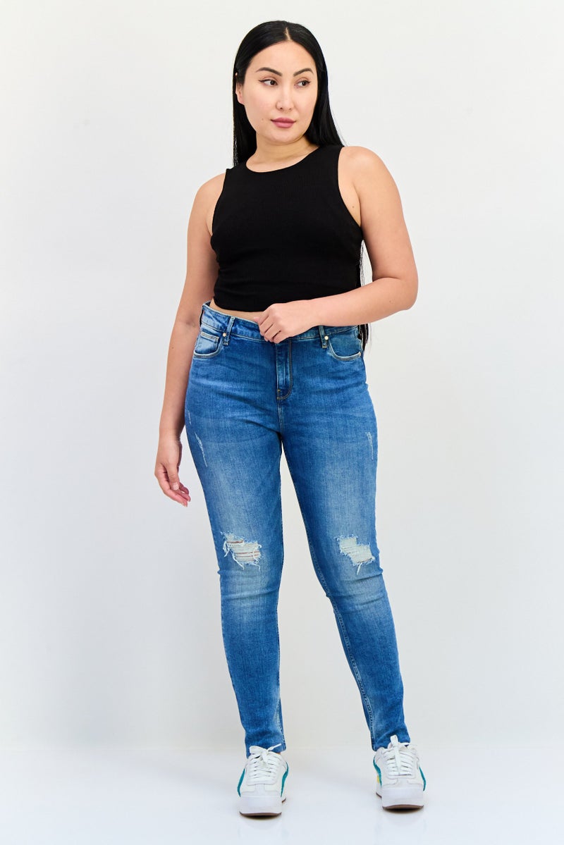 ONLY Women Skinny Fit High Waist Rip Stretchable Denim, Blue - Image 2