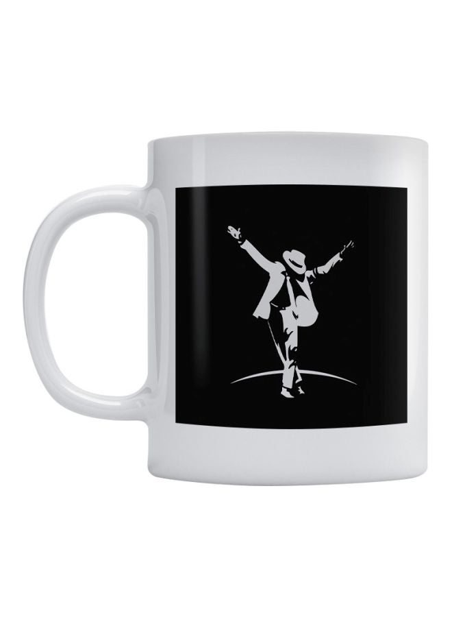 Michael Jackson Printed Ceramic Coffee Mug White/Black 350ml