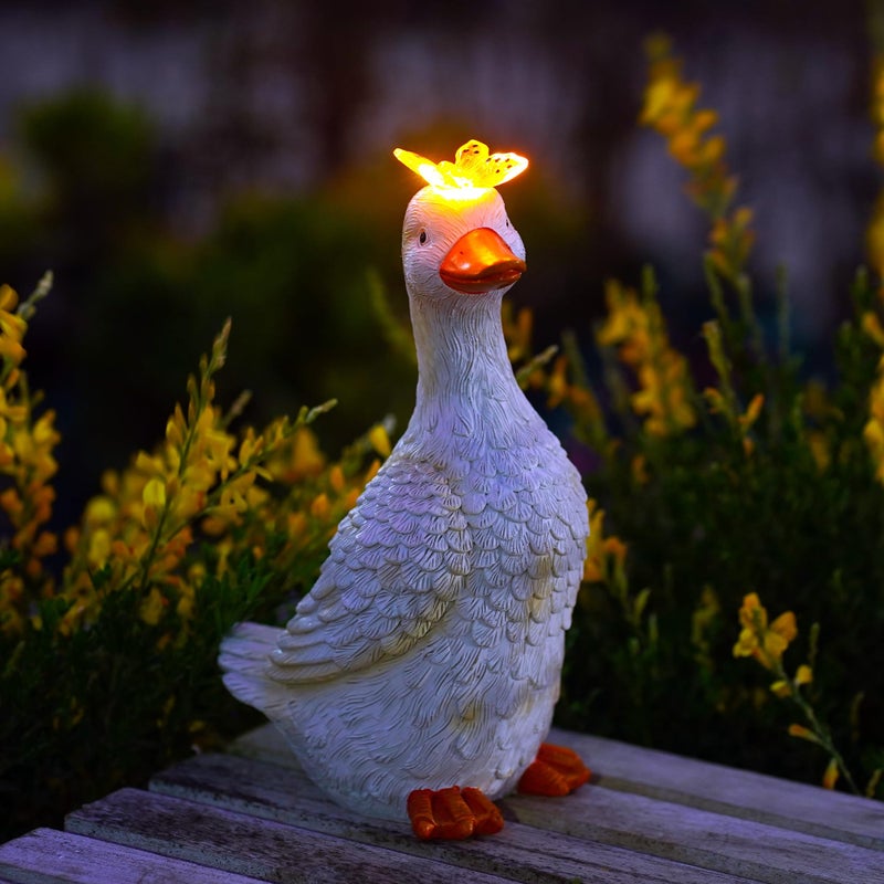 Goodeco Garden Goose Statue with Solar Butterfly - Outdoor Goose Decor for Unique Gifts for Mom & Garden Lovers (Off White) - Image 1