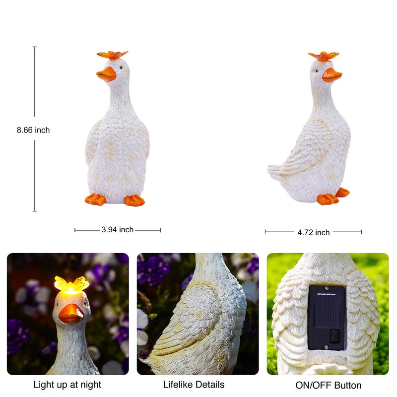 Goodeco Garden Goose Statue with Solar Butterfly - Outdoor Goose Decor for Unique Gifts for Mom & Garden Lovers (Off White) - Image 2