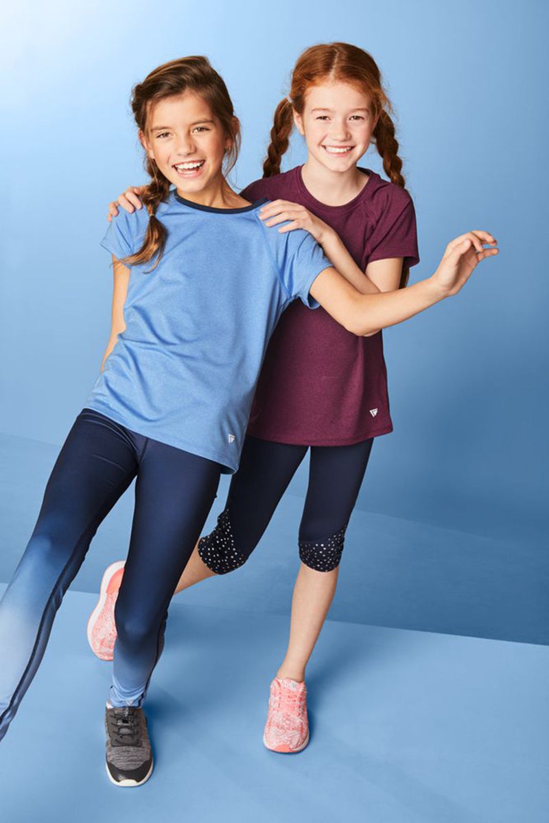 Tchibo Kids Girl 2 Pieces Plain Outdoor T-Shirt, Blue/Magenta - Image 1