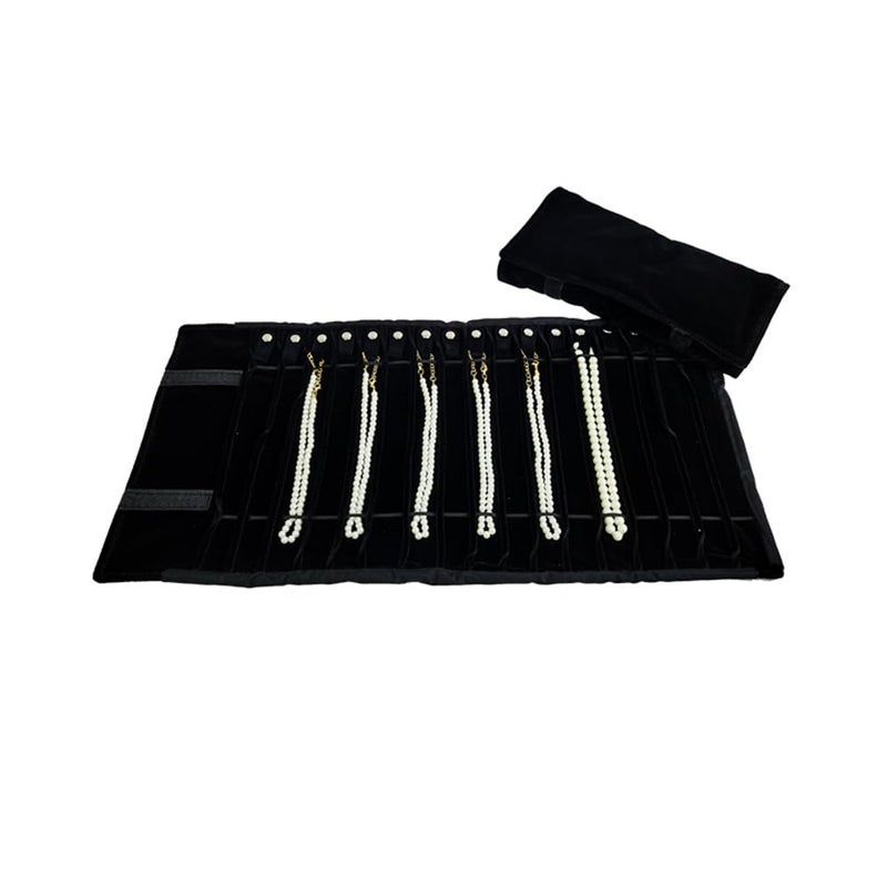 SCIKHEFT Portable Jewelry Roll Untangled Secure Necklace Travel Storage Bag Displays Holder 16 Chain (Black) - Image 2