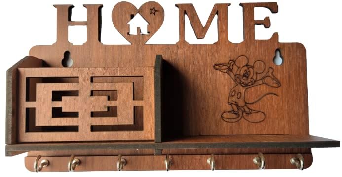 BHUMI ART BHUMI ART Modern Stylish Home Key Holder Mickey Mouse Design Key Stand Key Holder for Home Wooden Key Stand for Wall Key Hanger for Decor Office Living Room Bedroom Hall 7 Hooks  - Image 1