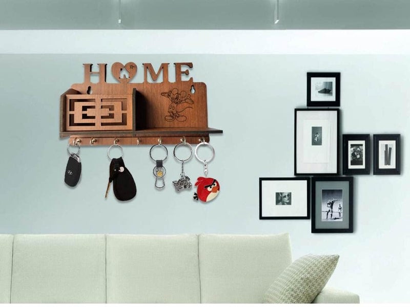 BHUMI ART BHUMI ART Modern Stylish Home Key Holder Mickey Mouse Design Key Stand Key Holder for Home Wooden Key Stand for Wall Key Hanger for Decor Office Living Room Bedroom Hall 7 Hooks  - Image 4