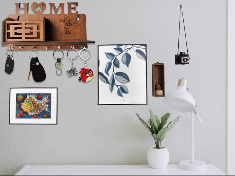 BHUMI ART BHUMI ART Modern Stylish Home Key Holder Mickey Mouse Design Key Stand Key Holder for Home Wooden Key Stand for Wall Key Hanger for Decor Office Living Room Bedroom Hall 7 Hooks  - Image 2