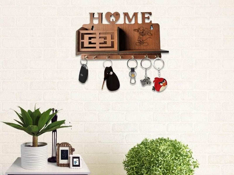 BHUMI ART BHUMI ART Modern Stylish Home Key Holder Mickey Mouse Design Key Stand Key Holder for Home Wooden Key Stand for Wall Key Hanger for Decor Office Living Room Bedroom Hall 7 Hooks  - Image 5