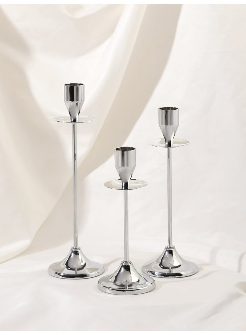 Set of 3 Sliver Metal Candle Holders/Candlestick Holders for Taper Candles Decorative Candlestick With Anti-Slip Base Holders for Wedding, Dinning - Image 2