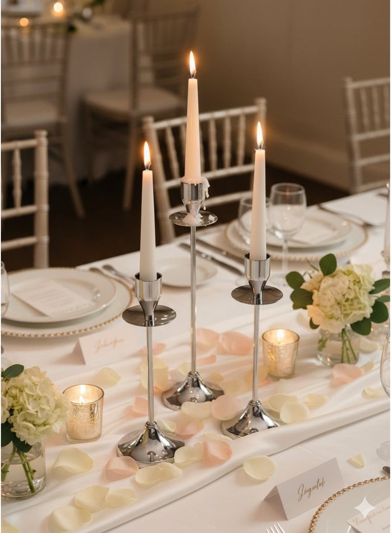 Set of 3 Sliver Metal Candle Holders/Candlestick Holders for Taper Candles Decorative Candlestick With Anti-Slip Base Holders for Wedding, Dinning - Image 1
