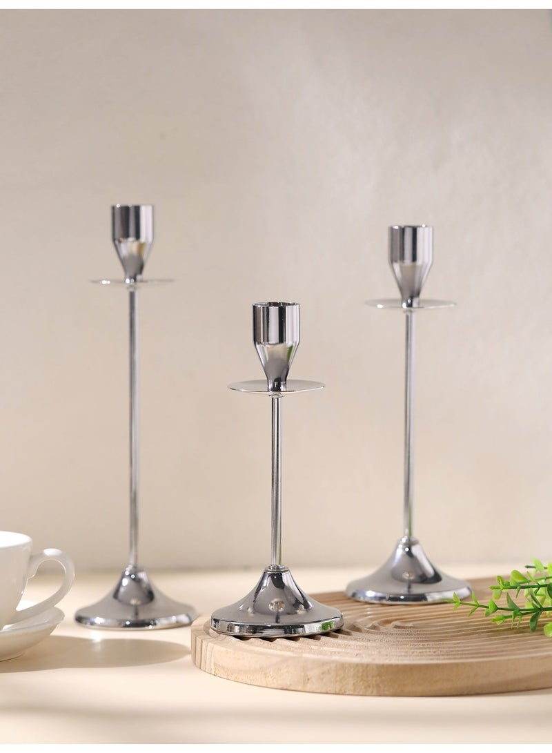 Set of 3 Sliver Metal Candle Holders/Candlestick Holders for Taper Candles Decorative Candlestick With Anti-Slip Base Holders for Wedding, Dinning - Image 3