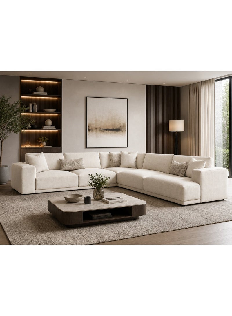 Malazhouse Swedish Wood and Linen Fabric L-Shape Sofas - Beige - Image 1