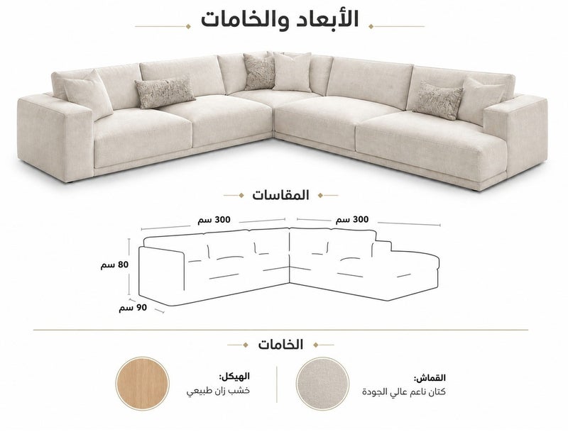 Malazhouse Swedish Wood and Linen Fabric L-Shape Sofas - Beige - Image 5