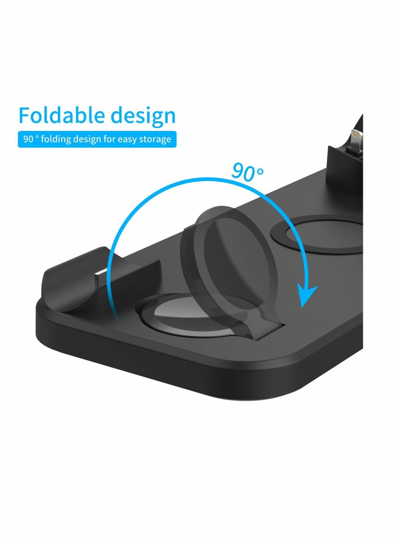 KASTWAVE - Foldable Wireless Charging Station/Dock, Charger for Apple Devices and for Galaxy Series, 6 in 1. Compatible with All Devices for Wireless Charging/iOS/ Android_Black - Image 1